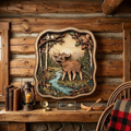 Moose Birch Forest Wooden Sign 3 Layer, Woodland Animals Wall Art, Rustic Cabin Decor, Nature Sign, 13 Sizes - From 8 to 32 Inches