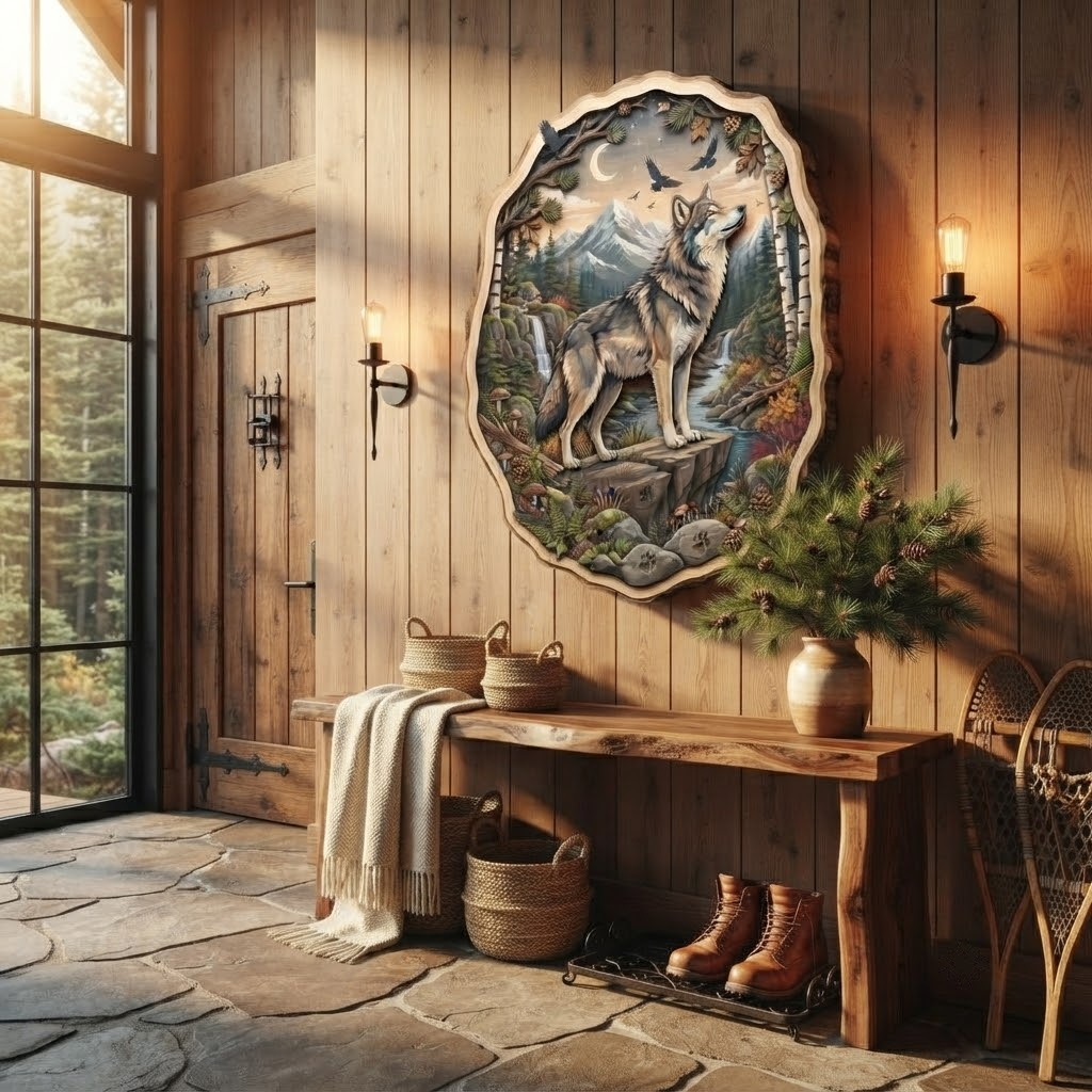 Lone Wolf Wooden Sign 3 Layer, Mountain Forest Wall Art, Rustic Wildlife Home Decor, Cabin Sign, 13 Sizes - From 8 to 32 Inches