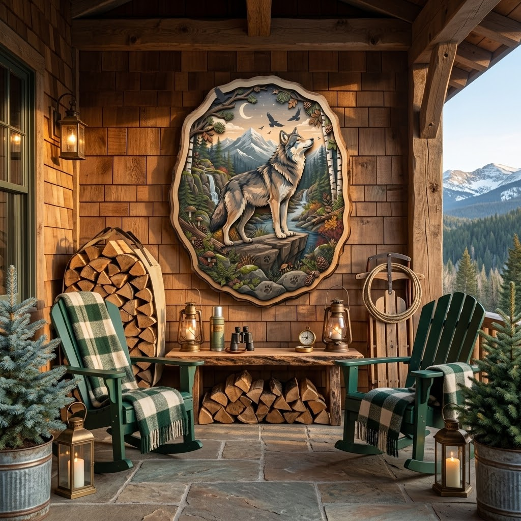 Lone Wolf Wooden Sign 3 Layer, Mountain Forest Wall Art, Rustic Wildlife Home Decor, Cabin Sign, 13 Sizes - From 8 to 32 Inches