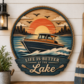 Life is Better at the Lake 3 Layer Wooden Sign, Sunset Boat Wall Art, Layered Wood Decor, Not 3D Printed, Rustic Cabin Lake House Sign, Waterfront Home Decor, Gift for Lake Lovers