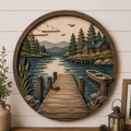 Lake Cabin 3 Layer Wooden Sign, Rustic Pier and Forest Wall Art, Layered Wood Decor, Not 3D Printed, Lake House Wall Sign, Wilderness Cabin Decor, Nature Lover Gift