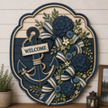 Nautical Welcome 3 Layer Wooden Sign, Anchor and Blue Floral Bow Wall Art, Layered Wood Decor, Not 3D Printed, Coastal Cottage Decor, Lake House Sign, Beach House Gift