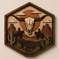 Bull Skull Desert 3 Layer Wooden Sign, Western Cowboys Wall Art, Layered Wood Decor, Not 3D Printed, Rustic Ranch Hex Sign, Southwestern Decor, Cowboy Gift