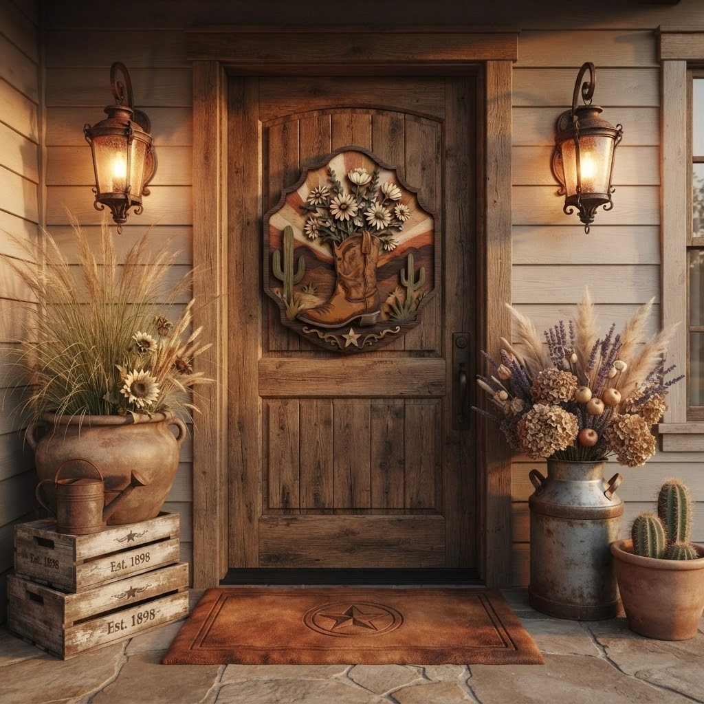 Cowboy Boot Floral 3 Layer Wooden Sign, Cactus Sunset Wall Art, Layered Wood Decor, Not 3D Printed, Western Home Decor, Country Cowgirl Sign, Rustic Ranch Gift