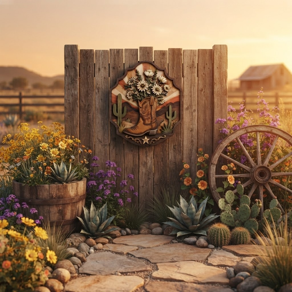Cowboy Boot Floral 3 Layer Wooden Sign, Cactus Sunset Wall Art, Layered Wood Decor, Not 3D Printed, Western Home Decor, Country Cowgirl Sign, Rustic Ranch Gift