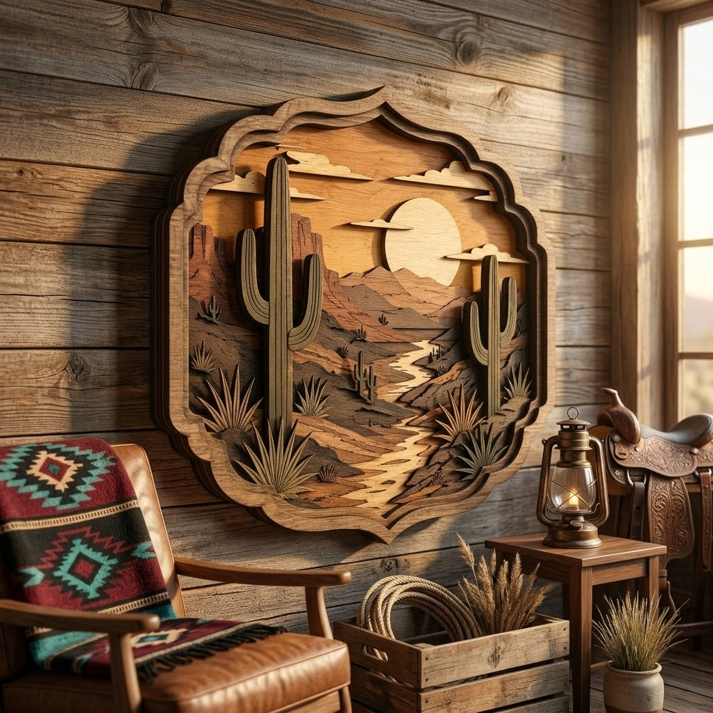 Desert Sunset Saguaro Cactus 3 Layer Wooden Sign, Southwestern Wall Art, Layered Wood Decor, Not 3D Printed, Rustic Western Home Sign, Canyon Landscape Decor, Desert Gift