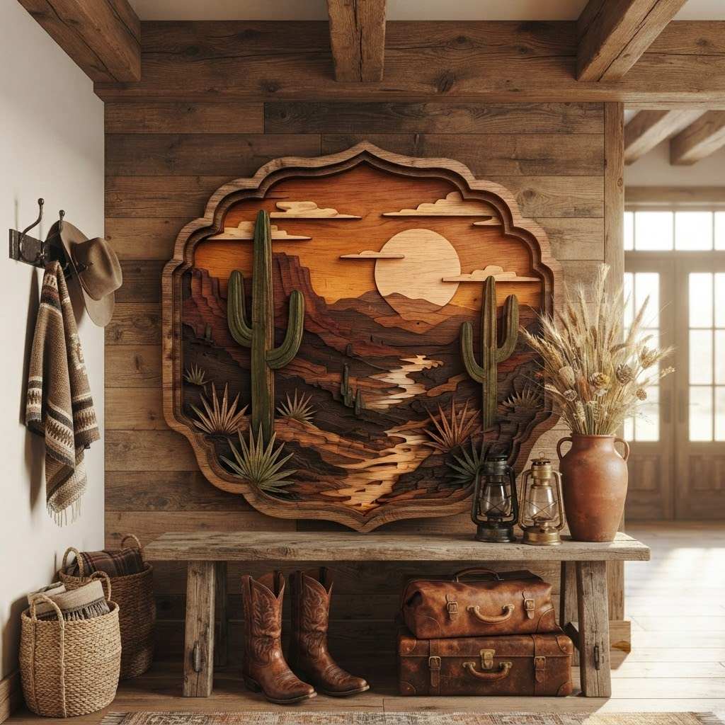 Desert Sunset Saguaro Cactus 3 Layer Wooden Sign, Southwestern Wall Art, Layered Wood Decor, Not 3D Printed, Rustic Western Home Sign, Canyon Landscape Decor, Desert Gift