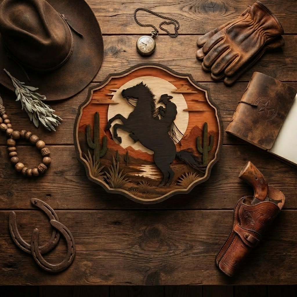 Rearing Horse Sunset 3 Layer Wooden Sign, Wild West Wall Art, Layered Wood Decor, Not 3D Printed, Cowboy Ranch Sign, Rustic Western Decor, Horse Lover Gift