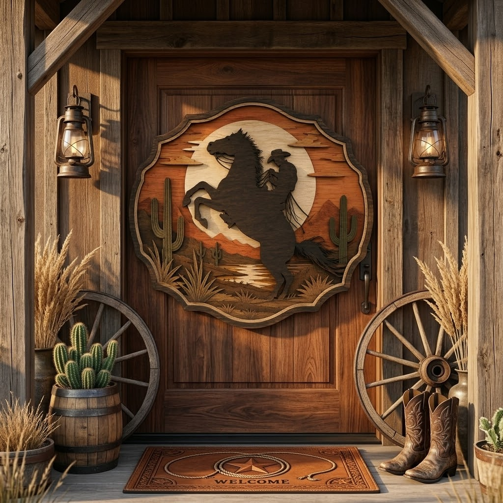 Rearing Horse Sunset 3 Layer Wooden Sign, Wild West Wall Art, Layered Wood Decor, Not 3D Printed, Cowboy Ranch Sign, Rustic Western Decor, Horse Lover Gift