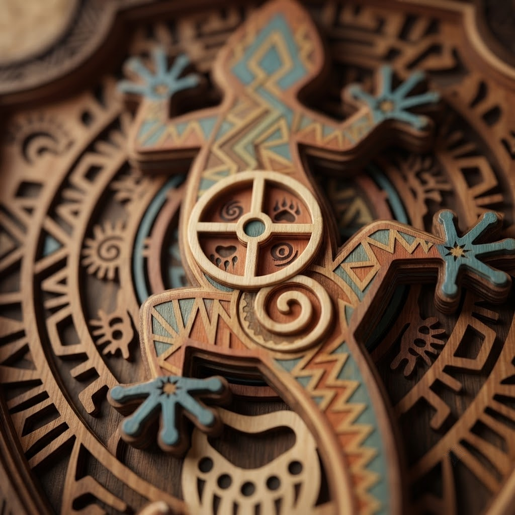 Southwestern Gecko 3 Layer Wooden Sign, Tribal Shield Wall Art, Layered Wood Decor, Not 3D Printed, Boho Aztec Home Sign, Native American Style Decor, Gift