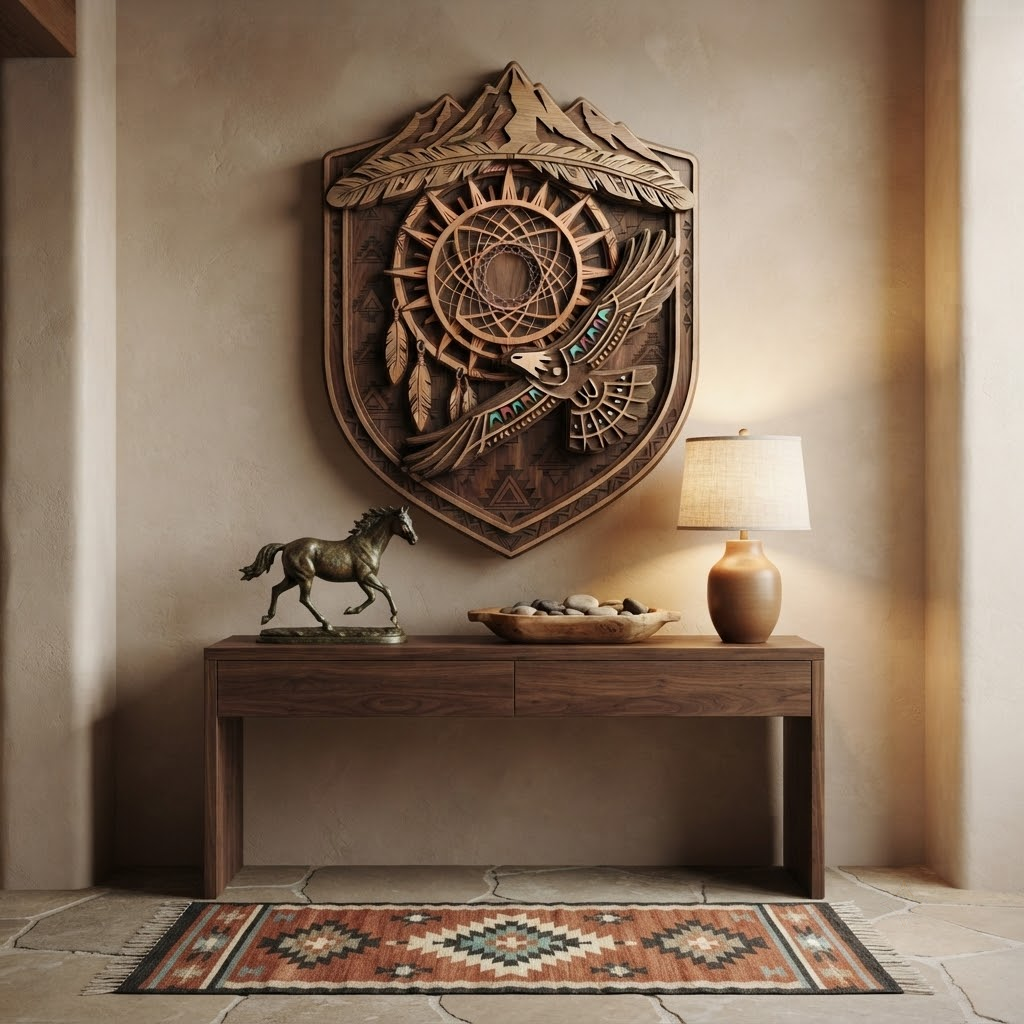 Eagle Dreamcatcher 3 Layer Wooden Sign, Southwestern Tribal Wall Art, Layered Wood Decor, Not 3D Printed, Native Style Decor, Boho Shield Sign, Gift
