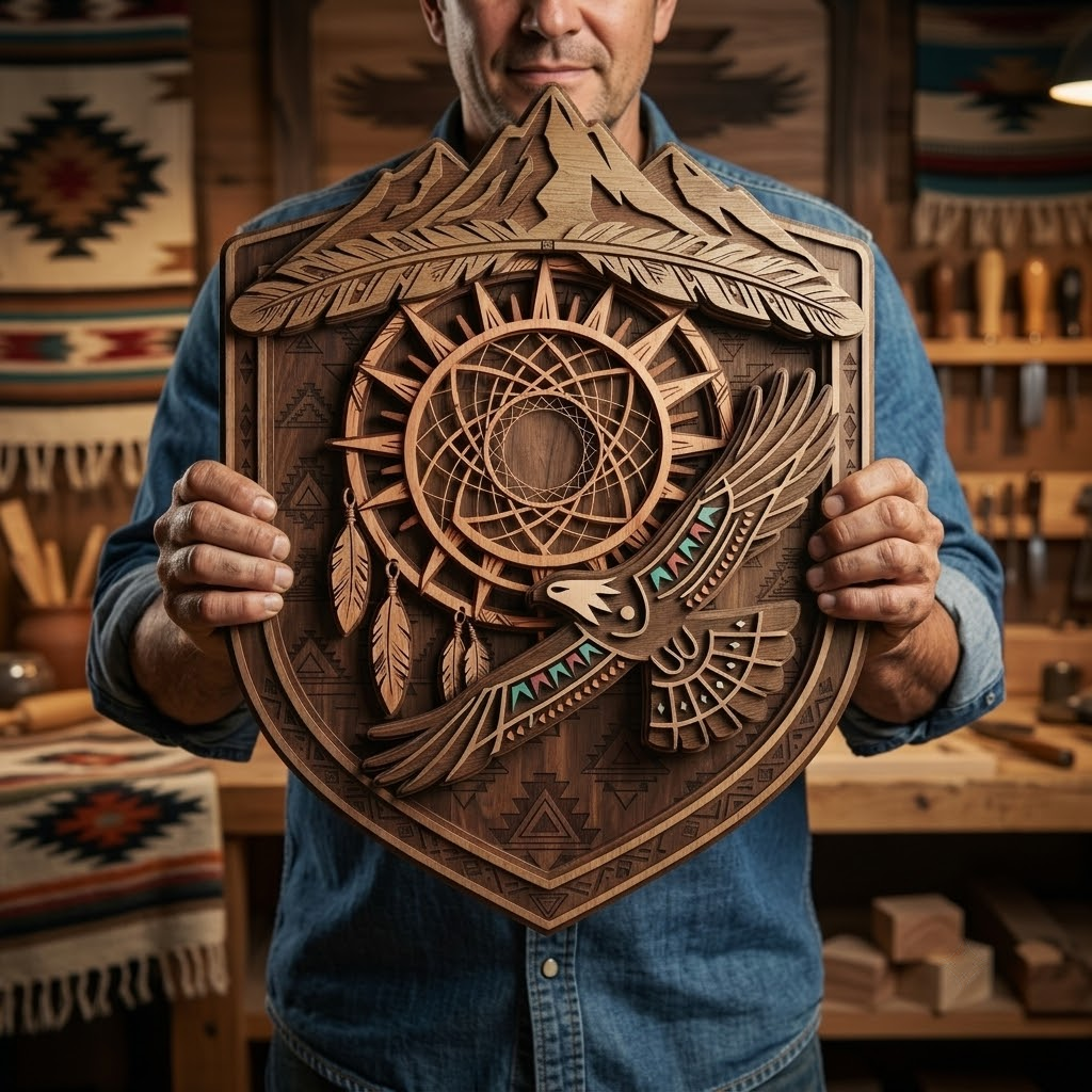 Eagle Dreamcatcher 3 Layer Wooden Sign, Southwestern Tribal Wall Art, Layered Wood Decor, Not 3D Printed, Native Style Decor, Boho Shield Sign, Gift