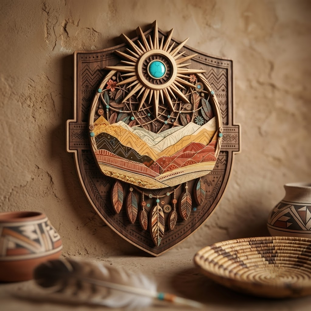 Southwestern Sun Mountain 3 Layer Wooden Sign, Dreamcatcher Wall Art, Layered Wood Decor, Not 3D Printed, Boho Desert Sign, Native Style Home Decor, Gift