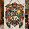 Tribal Compass 3 Layer Wooden Sign, Native American Shield Wall Art, Layered Wood Decor, Not 3D Printed, Southwestern Aztec Home Decor, Boho Desert Sign, Gift