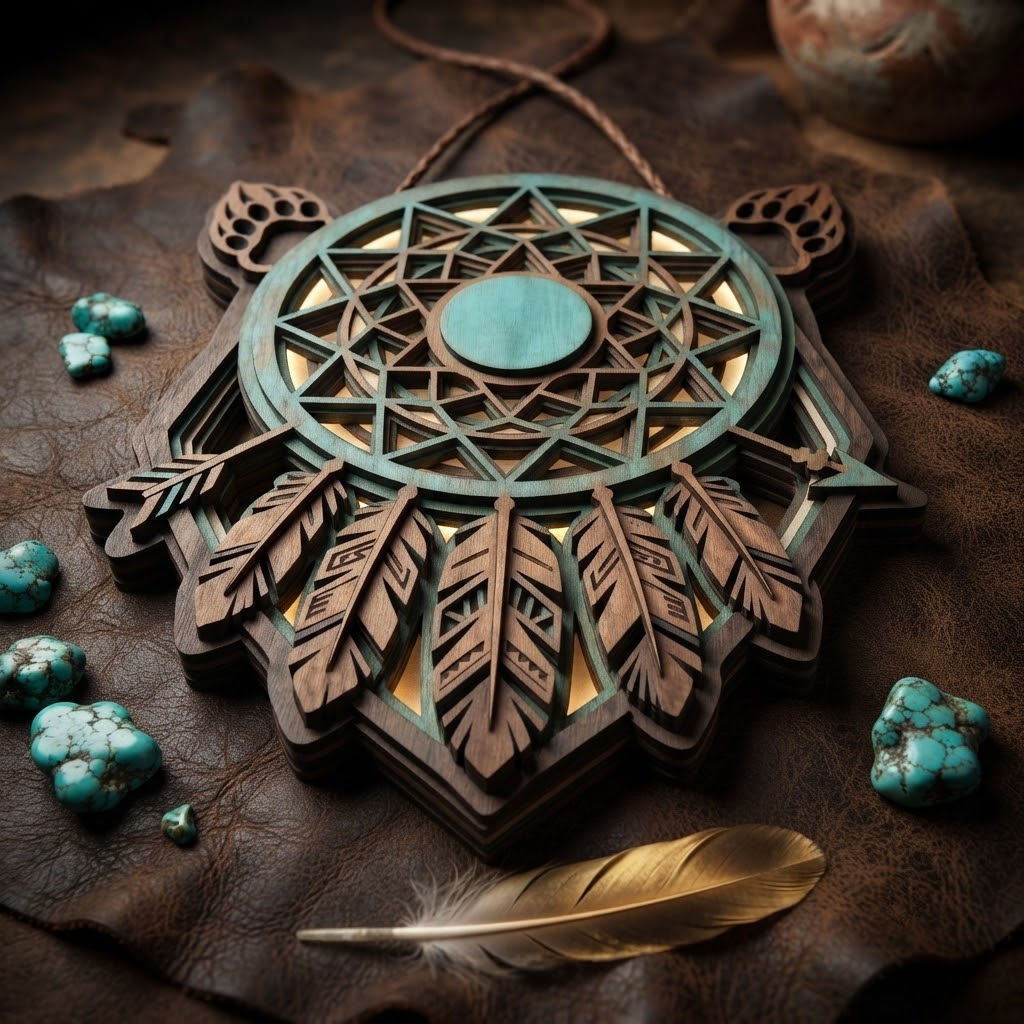 Turquoise Dreamcatcher 3 Layer Wooden Sign, Bear Paw Wall Art, Layered Wood Decor, Not 3D Printed, Southwestern Boho Sign, Native Style Decor, Gift